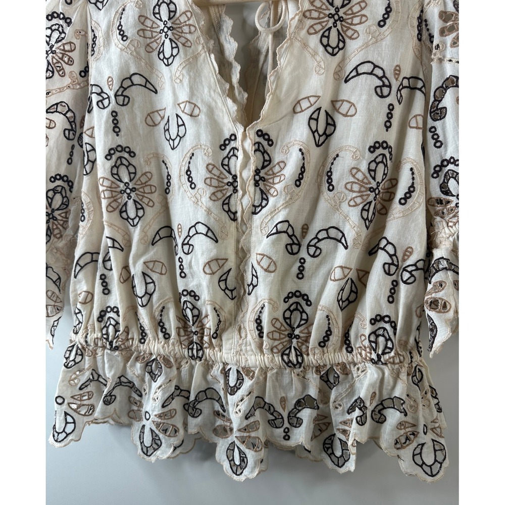 NWT By Anthropologie Embroidered Eyelet Blouse Cotton Size Medium Milkmaid Boho - Picture 5 of 16